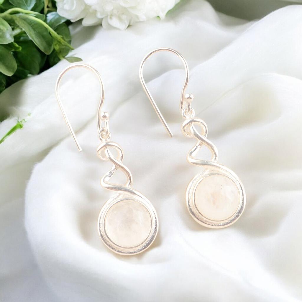 Natural Rainbow Moonstone Gemstone 925 Sterling Silver Earrings Gift For Her CE-14-28