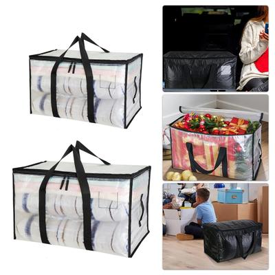 Large Capacity Moving Clear Bag Portable Handle Zipper Heavy Duty Foldable Multifunctional Quilt Clothes Blanket Storage Organizer Pouch Travel