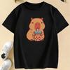 Girls' Cute Capybara Drinking Milk Tea Graphic T Shirts Kids Children's T-shirt Boys Girls Summer Spring Casual Top Tee Shirt