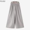 ZANZEA Woen Elastic Waist Solid Color Loose Casual Wide Leg Pants