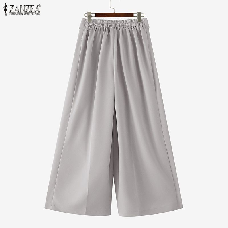 ZANZEA Woen Elastic Waist Solid Color Loose Casual Wide Leg Pants