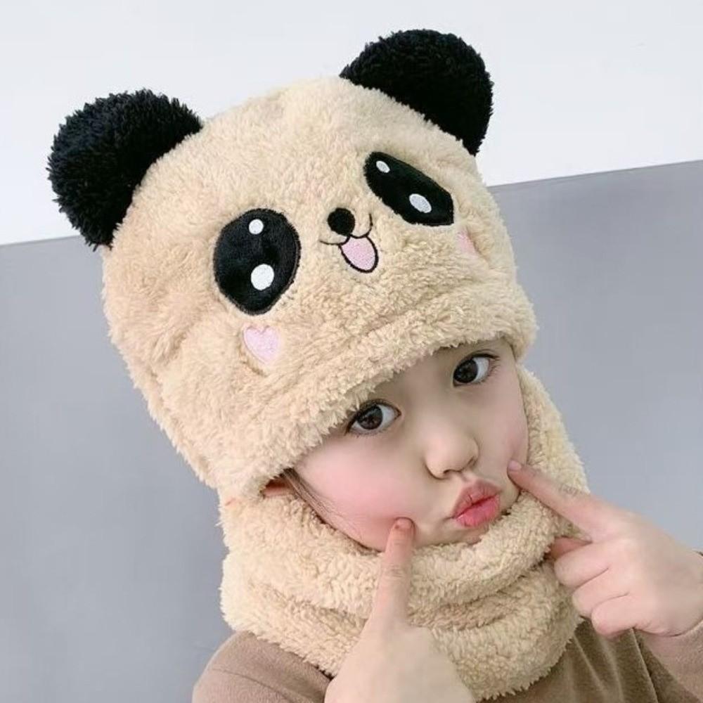 Panda Children Beanie Caps Cartoon Kids Plush Hat Fashion Warm Bonnet Scarf for Girls Boys