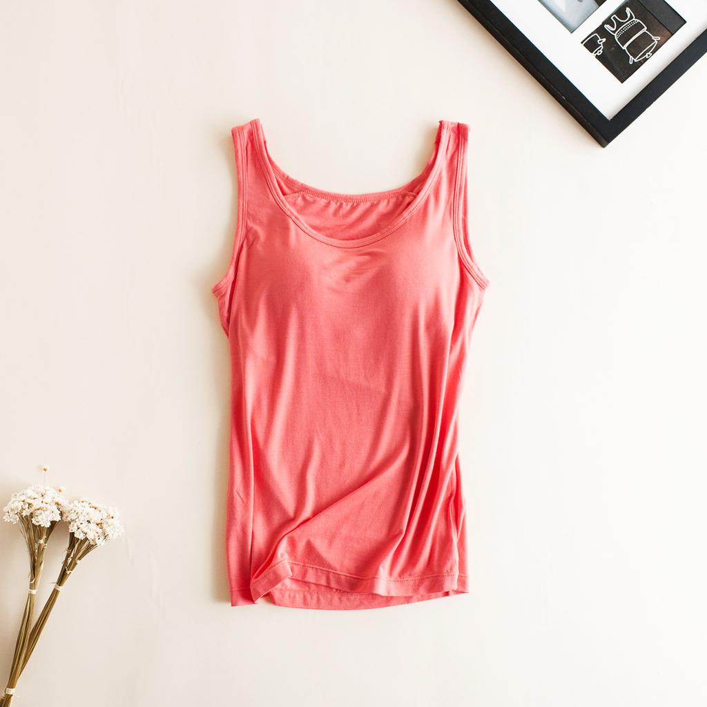Women Built In Bra Padded Tank Top Female Modal Breathable Fitness Camisole Tops Solid Push Up Bra Vest