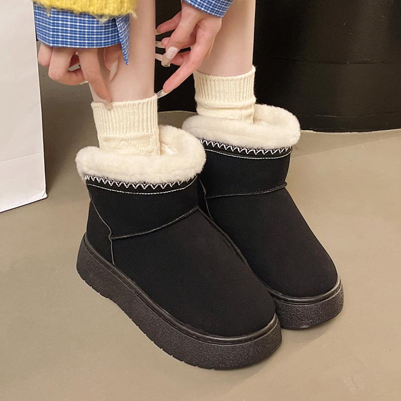 Fashion Slip On Thicken Plush Winter Boots Women Faux Suede Non Slip Platform Snow Boots Woman 2025 Warm Fleece Line Cotton Padded Shoes