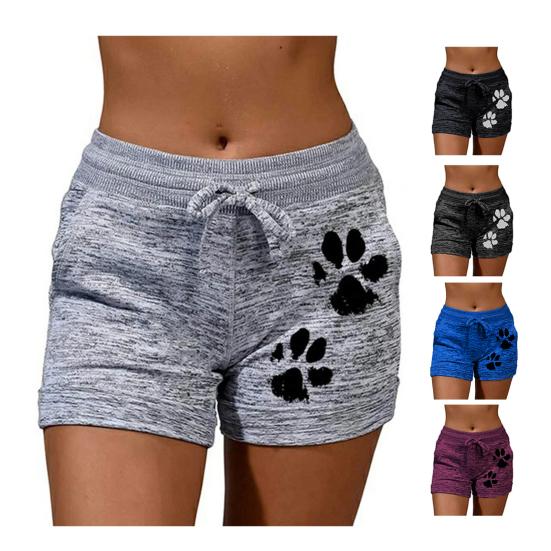 Damskie spodenki sportowe z wysokim stanem i nadrukiem kocich pazurów, ściągane sznurkiem, szybkoschnące i elastyczne