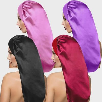 Elastische Schlafmütze aus Satin mit langer Röhre und breiter Krempe – einfarbiges Kopftuch für Haarpflege und Schönheit