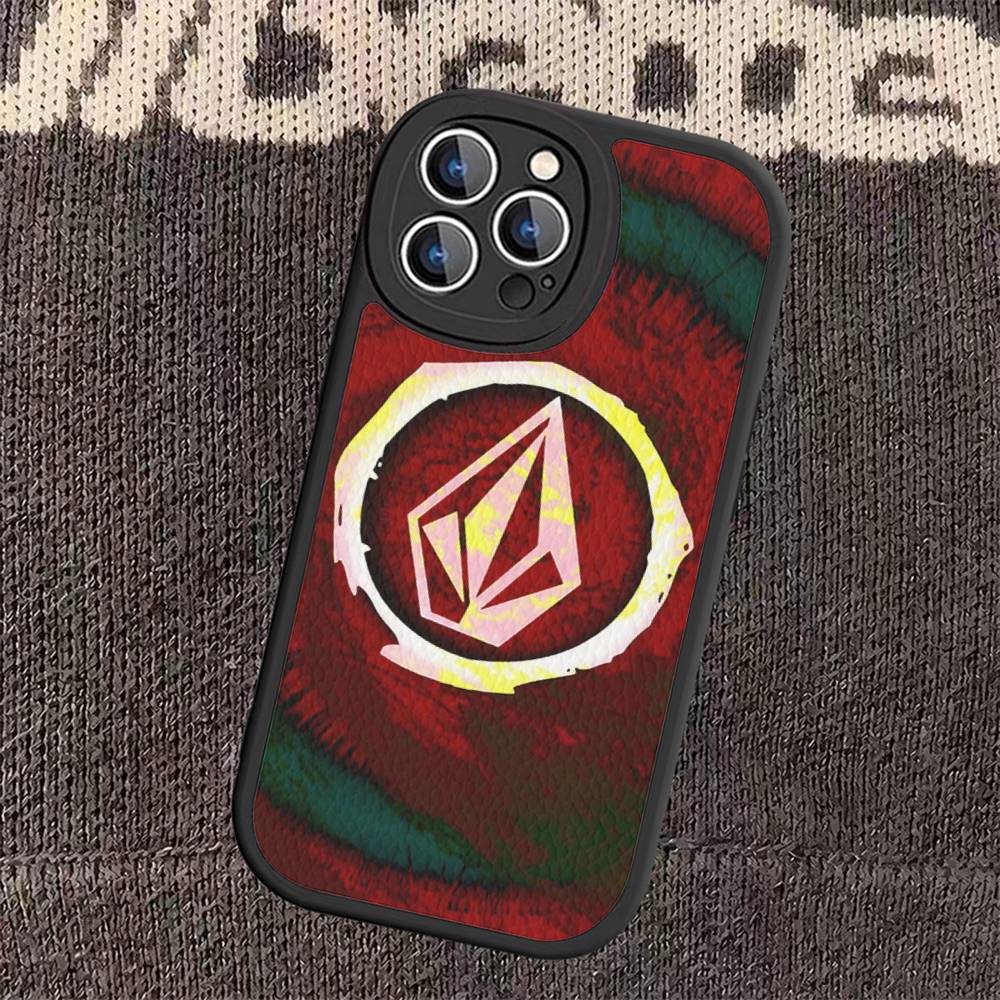 V-Volcom LOGO Mode Für IPhone 16 15 14 13 12 11 Pro Max Plus Leder Handyhülle