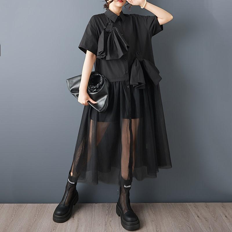 Short Sleeve Plus Size Black Cotton Vintage New In Dresses for Women Casual Loose Long Summer Shirt Dress