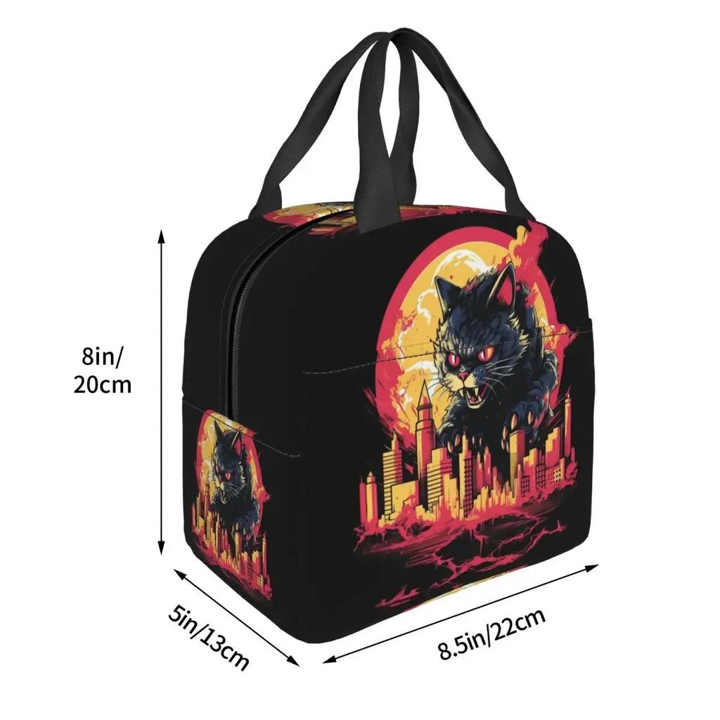 Vintage Catzilla Japanese Sunset Cat Lover Insulated Lunch Bag for Women Kids Portable Food Boxes Thermal Lunch Box Tote