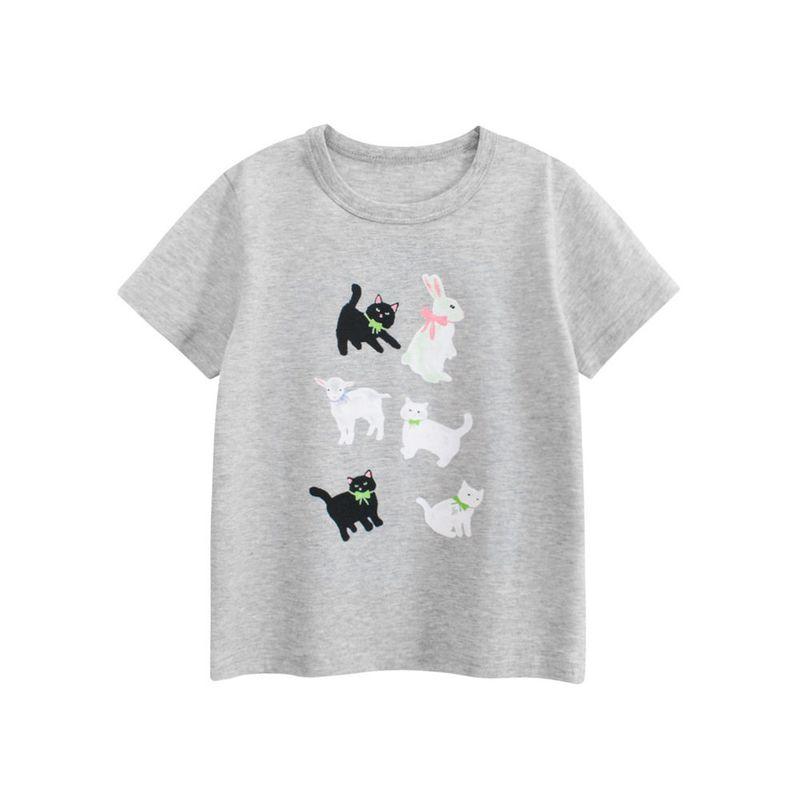 27Home Brand Kidsren's Clothing 2026 Summer New Product Kidsren's Short-Sleeved T-Shirt Cartoon Kitten Print Baby Girl Pure Cotton