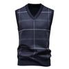 Men Knitting Vest V-Neck Sleeveless Plaid Print Sweater Vest Autumn Winter