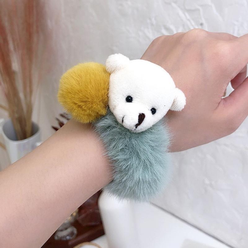 Plush Bear Hair Ropes Furry Ball Hair Scrunchies Cute Cartoon Hair Bands Durable Cute Lovely Elastic Hair Bands