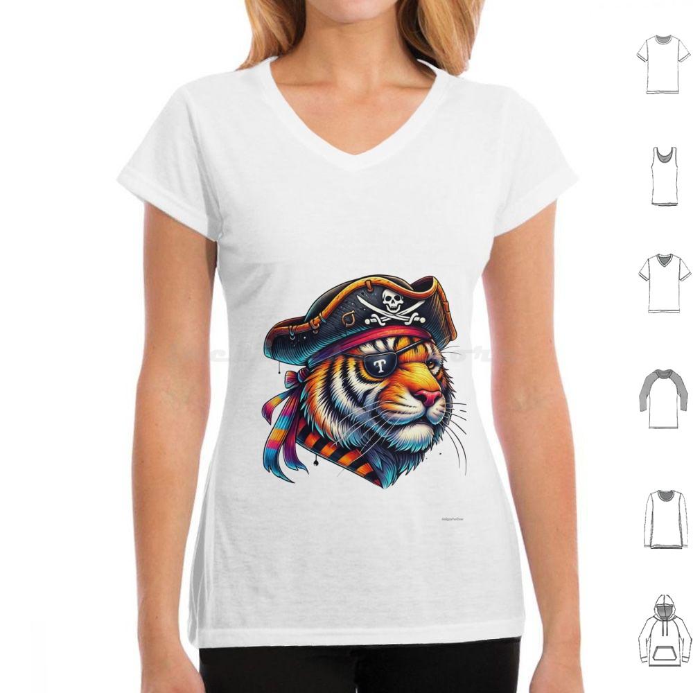 

The Legendary Pirate TigerKing Of The Wild Oceans T Shirt Cotton Men Women DIY Print Pirate Tiger Animal Art Colorful 4XL