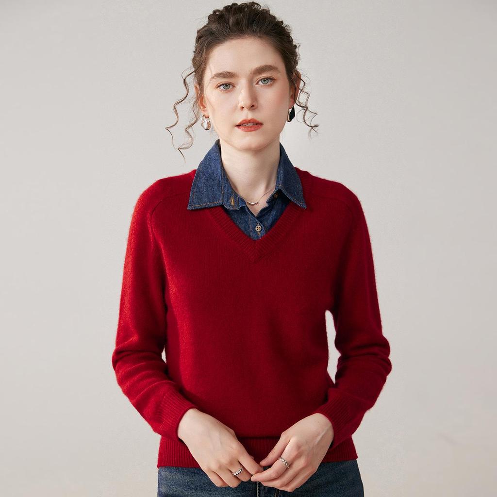 Women's V-Neck Loose Knit Cashmere Sweater - Autumn/Winter Style, Thick Long Sleeve, Slimming and Fashionable