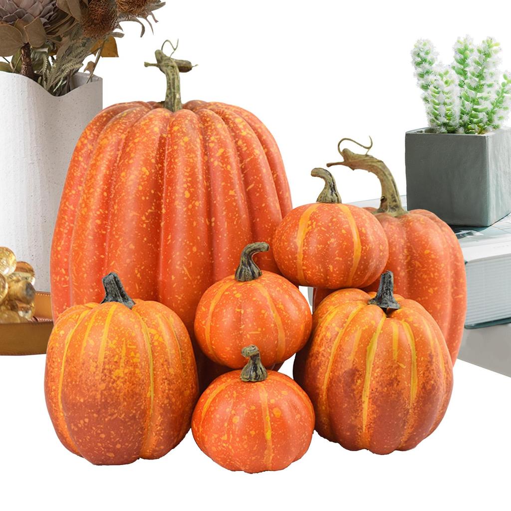 7pcs Fake Pumpkin Foam Pumpkins Assorted Sizes Faux Artificial Pumpkins Fall Pumpkin Decorations Tabletop Centerpiece Faux
