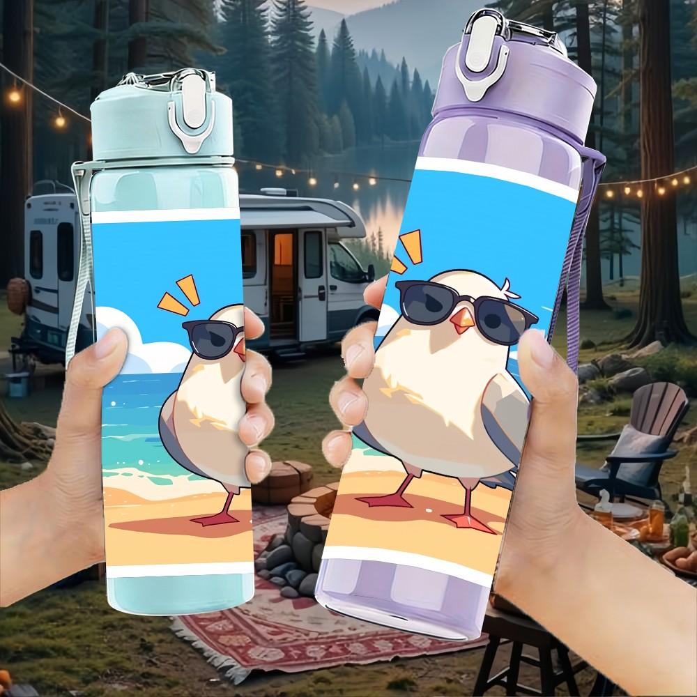 1PC Seagull On Beach Coast Scenery Print 750ml Color Plastic Sports Water Bottle Leakproof Flip Straw Lid Suitable for Sports Office Home Use