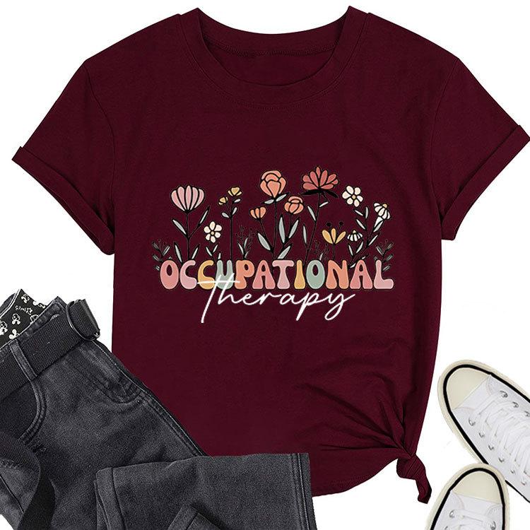 Sommer Freizeit Rundhals T-Shirt Ergotherapie Aufdruck Neues Kurzarm Lockeres Oberteil
