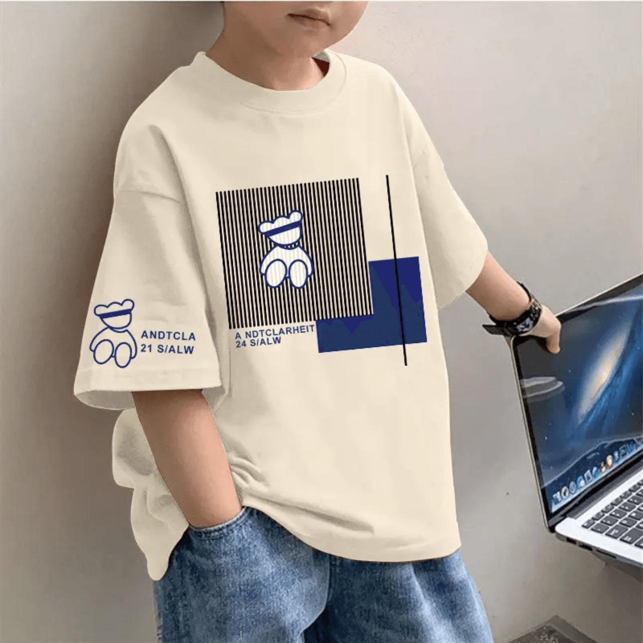 

Мальчиковая хлопковая футболка с коротким рукавом модная детская универсальная летняя с полурукавом свободная трендовая 110