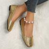 New Style Flat-Soled Low-Cut Soft-Sole Shiny Leather Metallic-Patterned Pumps Slip-On Shoes with Square Toe for Women