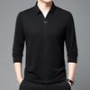 Men Loose Fit Long Sleeve Turn Down Collar Casual Solid Polo Shirt
