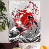 VIKAMA Black And White Japanese Tapestry Koi Cherry Blossoms On Mount Fuji Wabi Sabi Boho Home Office Wall Hanging