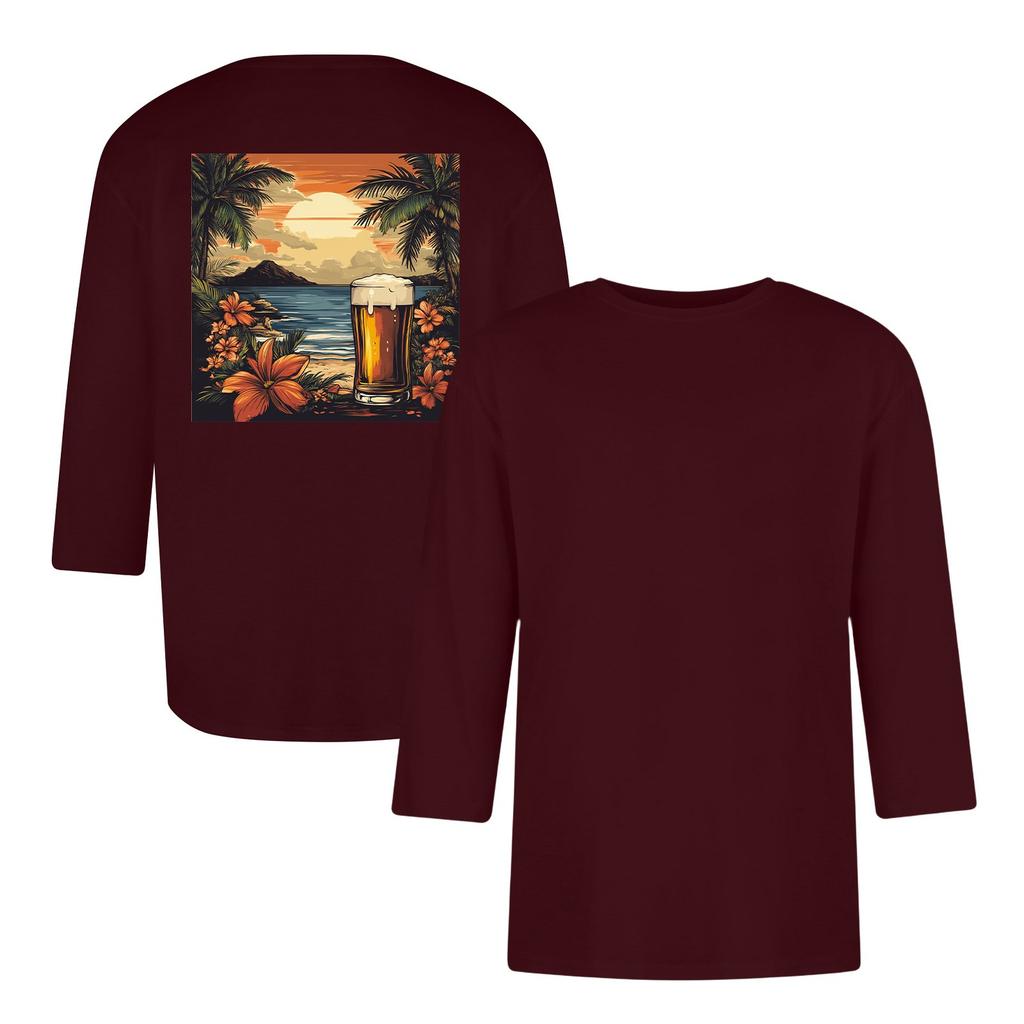 Herren lässiges und modisches bedrucktes Kragen Dreiviertelarm Top T-Shirt