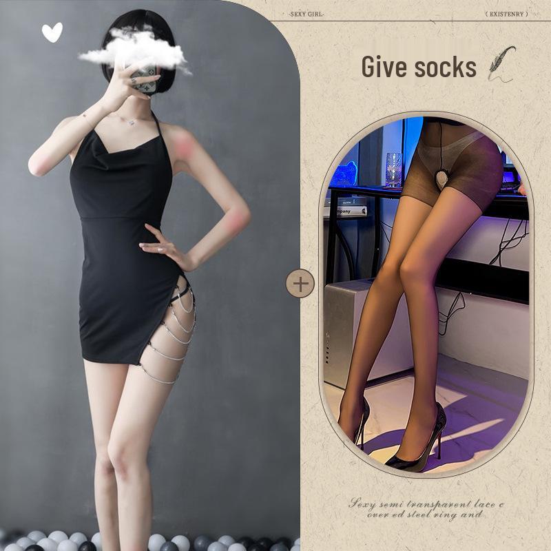 Xiang Night Temptation Lace Lingerie Set: Sexy Backless Camisole Pajamas with Slit - Erotic Homewear Nightdress