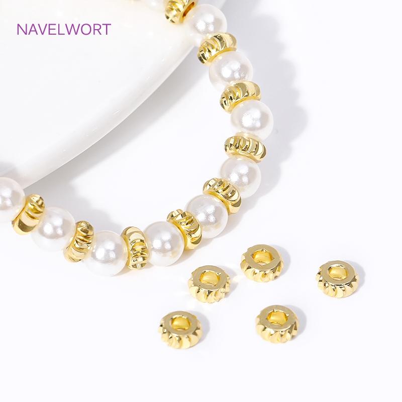 18K Vergoldetes Messing Großhandelsperlen Runde Geriffelte Abstandshalterperlen Für Schmuckherstellung DIY Armband Halskette Zubehör Großhandel