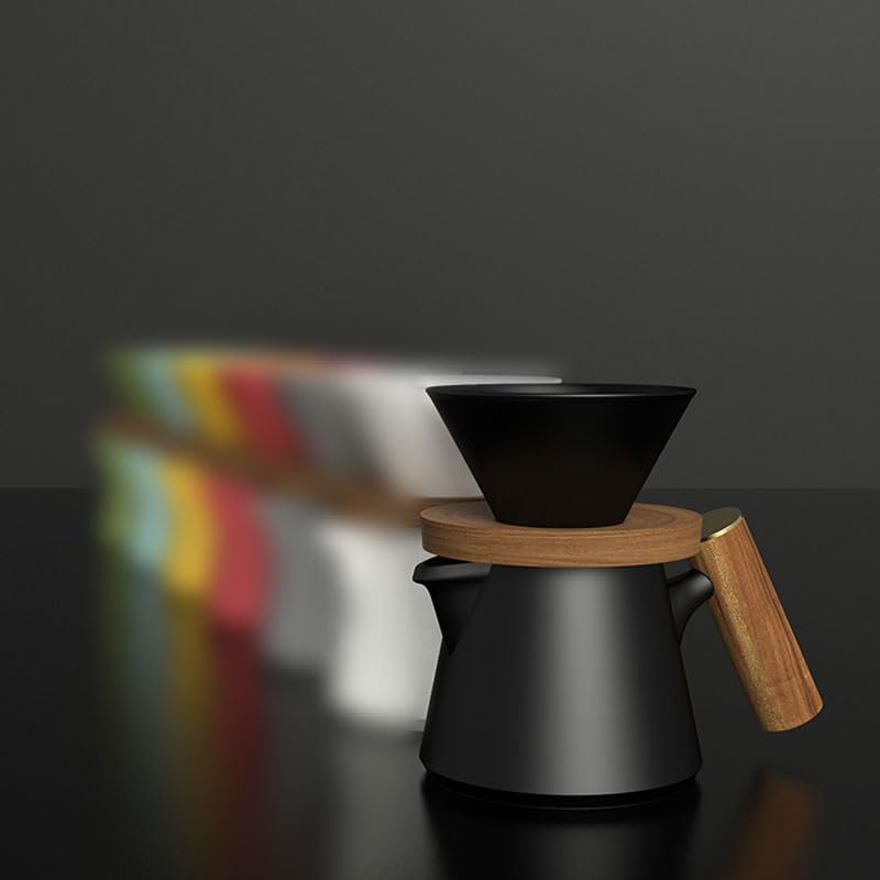 DHPO Ceramic Pour Over Coffee Dripper Set High Temperature Fired Ceramic Accessories V60 Dripper Wooden Handle Black 590ml