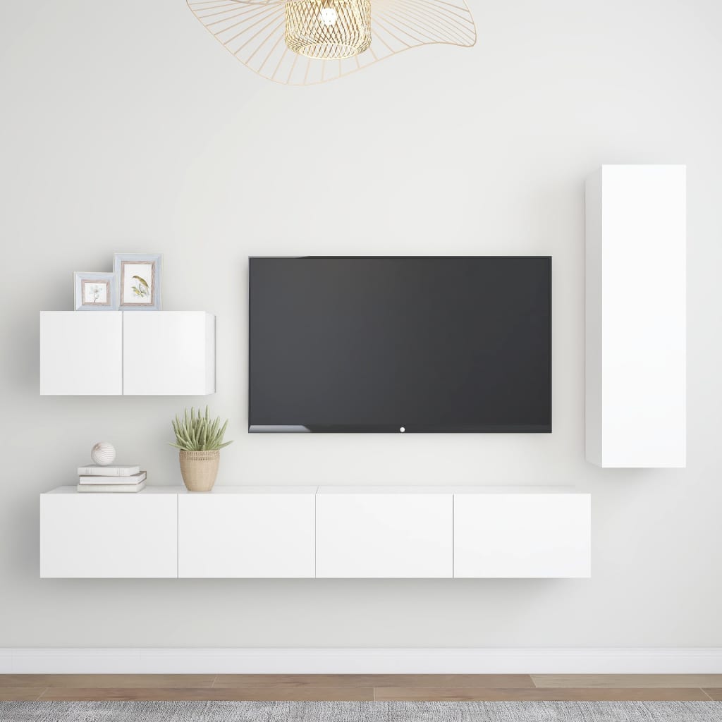 4 Piece Wall Mounted TV Cabinet Set White Particleboard