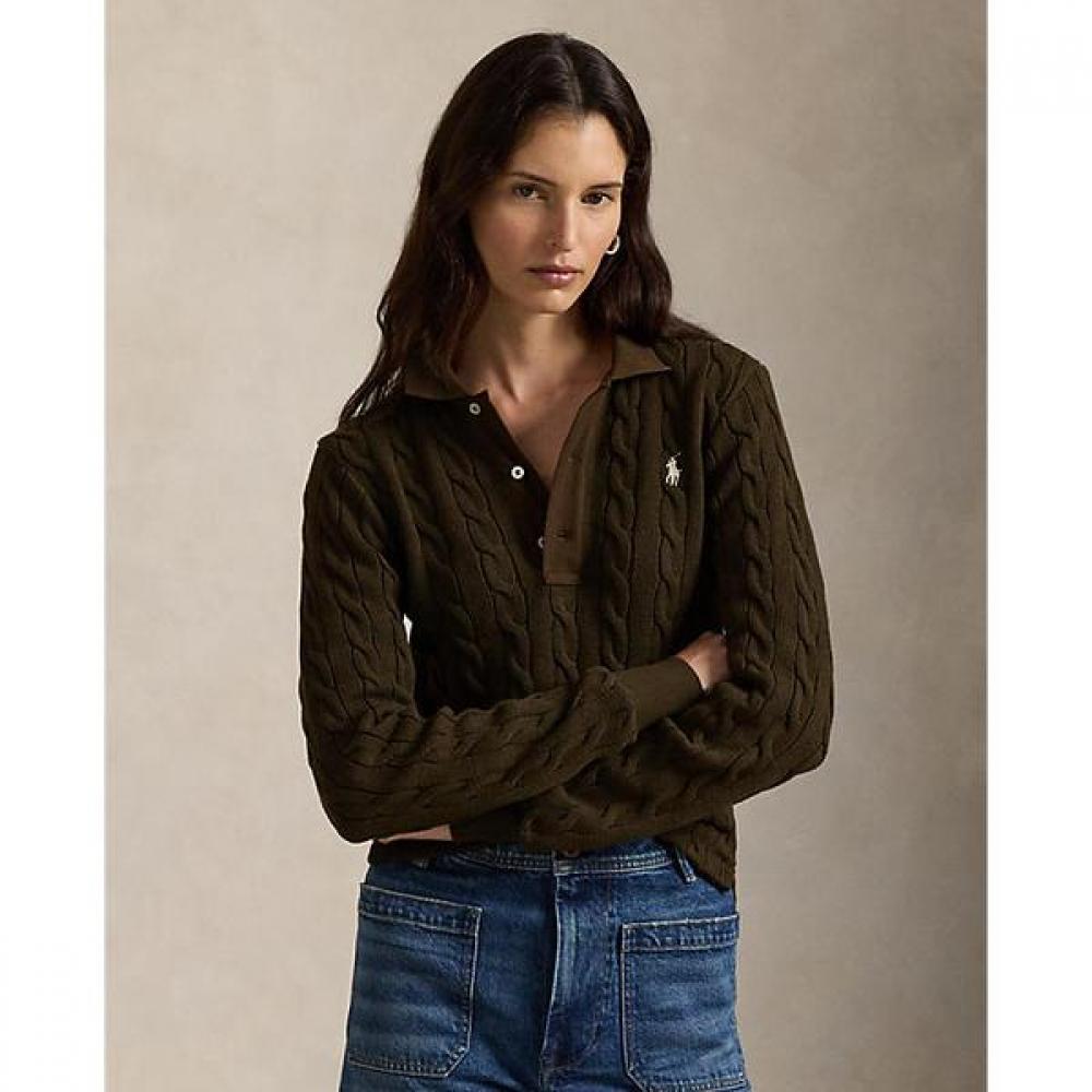 Polo Ralph Lauren Women S Cable Knit Long Sleeve Polo Shirt Wmpokninb920292201 M