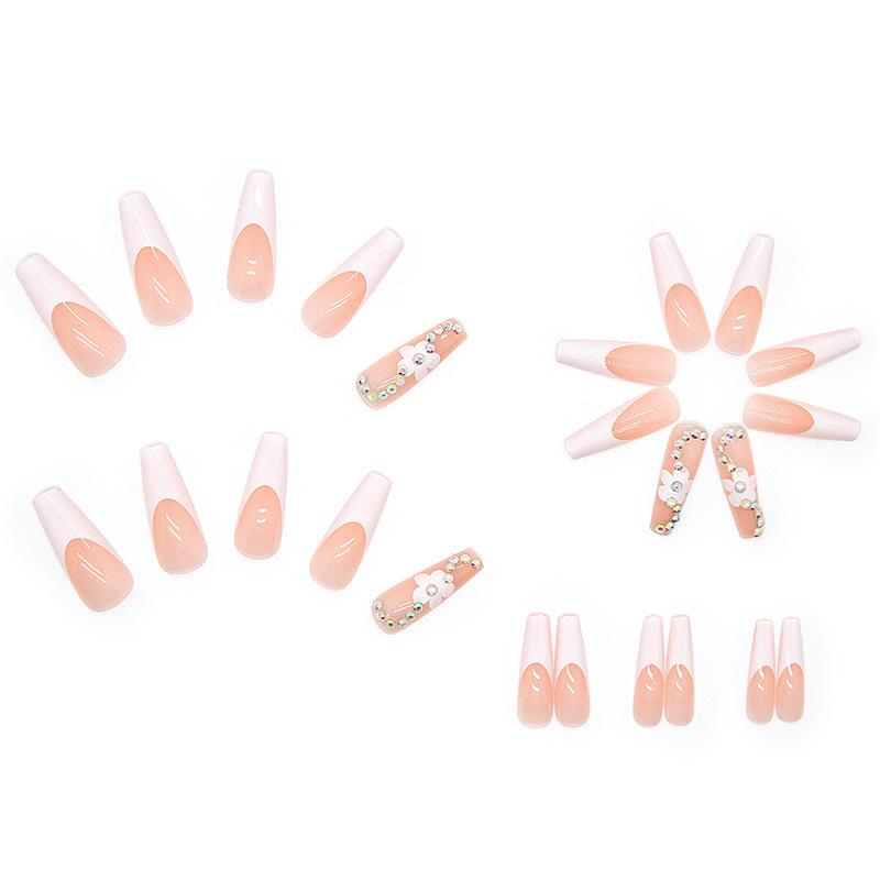 Artificial Nails Long Ballet Nails Wearable Nail Stickers Box Set of 24 Pieces Diamond Style Removable