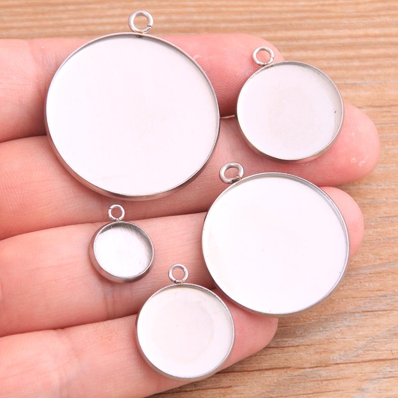 10-30mm Stainless Steel Round/Rectangular Gem Base Tray Pendant Connector
