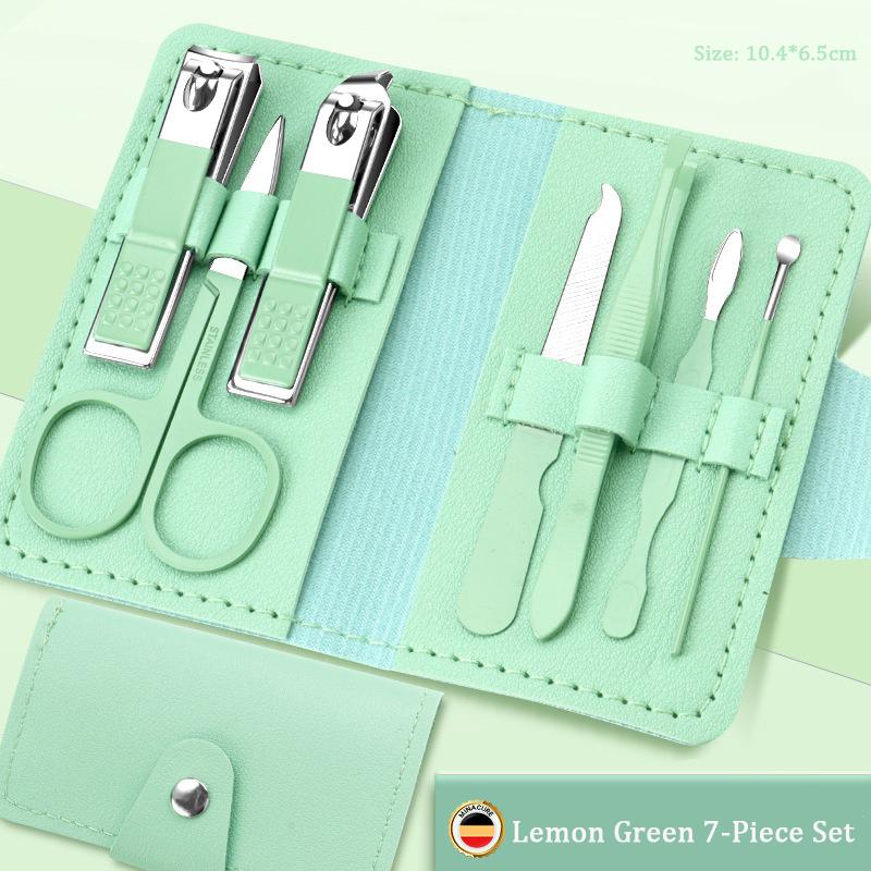 Professional Manicure Tool Seven-Piece Set Pink Stainless Steel Curved Blade Nail Clippers Trimmer with Wide Jaw Opening