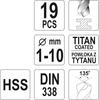 HSS-TiN METAL DRILL SET 19 PCS 1-10MM YT-44675 YATO