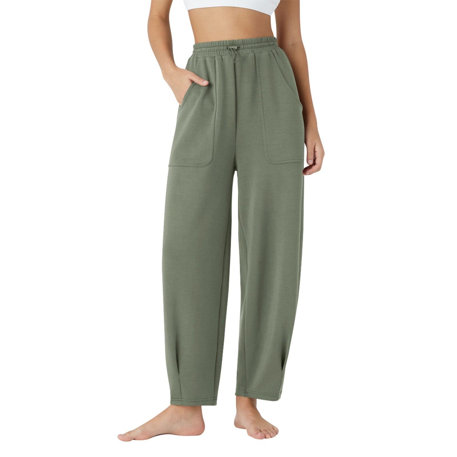 

Женские повседневные однотонные спортивные брюки с карманами и завязками на талии, укороченные брюки L армия зеленый