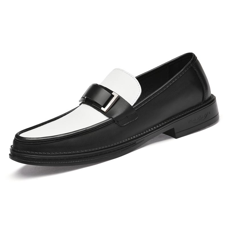 New Designer Brand Black and White Fashionable Color Blocked Loafers Comfortable Non Slip Office Groomsman Dating Leather Shoes