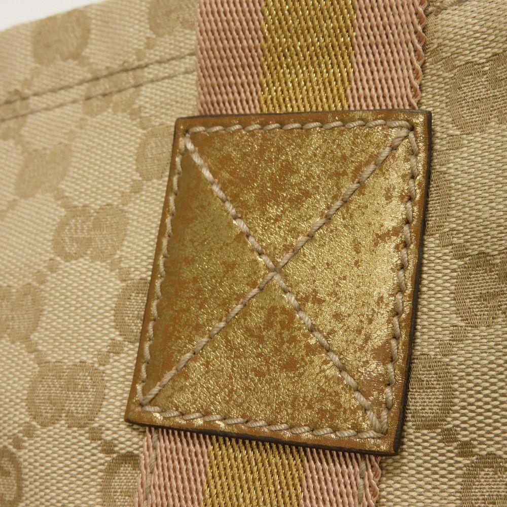Used GG Canvas Tote Bag, Size 9539, 189669, 7924, A4 Cotton Calfskin, Light Pink Gold Logo Embossed, Beige, Women's