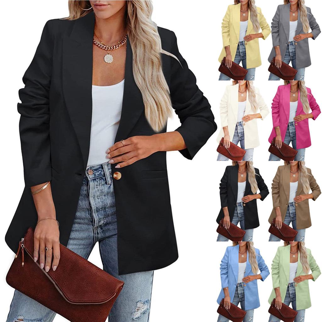 Women's  Work Casual Long Sleeve V-Neck Single Button Solid Color Coat