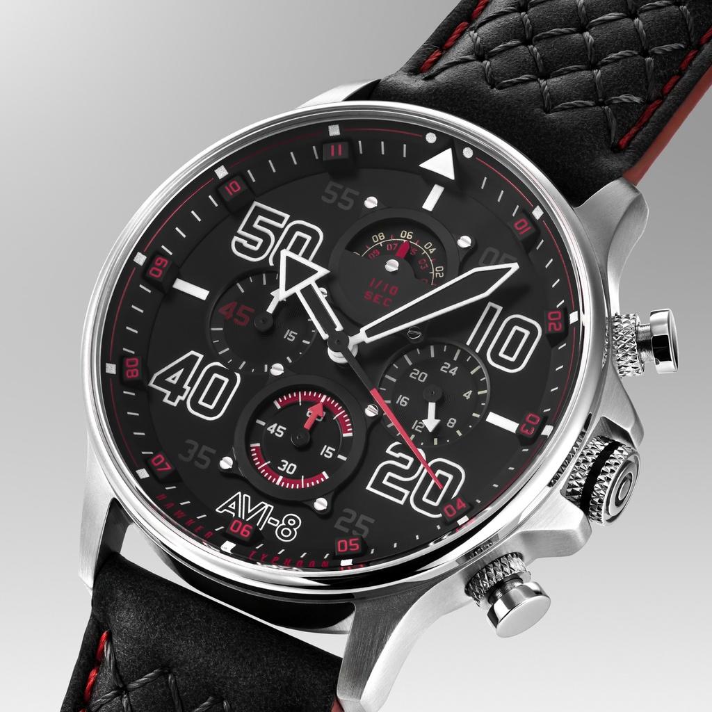 AVI-8 Hawker Typhoon Coningham Chronograf Kožený řemínek Černý ciferník Quartz AV-4093-0A Pánské hodinky