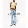 Summer New Women clothes Metal Button Decoration Double Placket Waist High Waist Long Straight Jeans 6147085