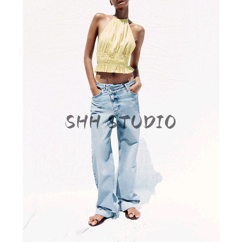 Summer New Women clothes Metal Button Decoration Double Placket Waist High Waist Long Straight Jeans 6147085