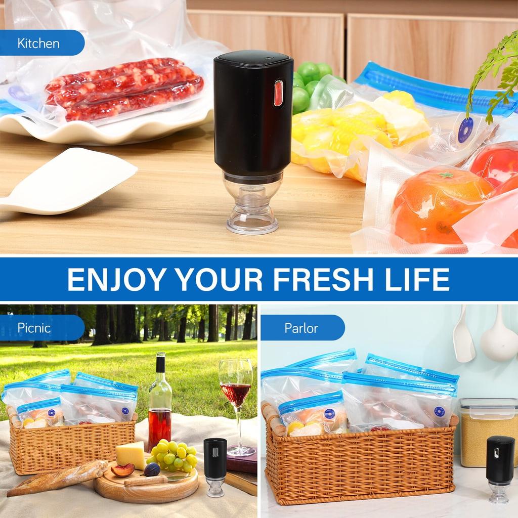 1 Sett Elektrisk Vakuumforsegler Maskin Med Zip-poser Forseglingsklemmer For Matlaging Og Matlagring