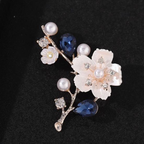 Mother Day Brooch with Strong Pin Design Imitation Pearl Cubic Zirconia Inlay Flower Shape Sweater Badge