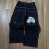 Mens Y2K Hip Hop Wide Leg Straight Fit Denim Jeans - Washed Cotton Loose Streetwear Style