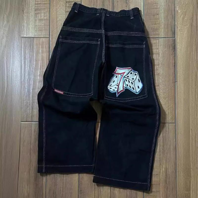 Mens Y2K Hip Hop Wide Leg Straight Fit Denim Jeans - Washed Cotton Loose Streetwear Style