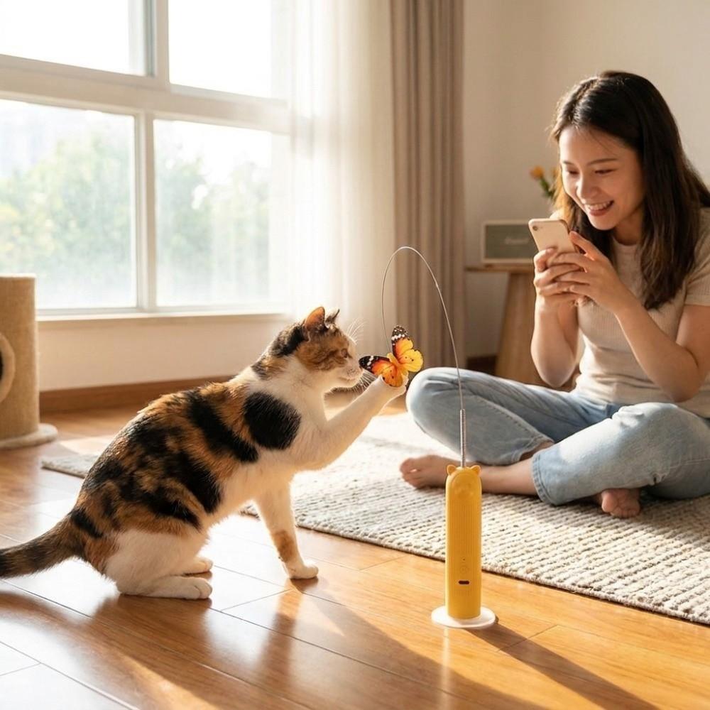 360° Rotation Automatic Cat Toy USB Rechargeable Electric Butterfly Flying Cat Toy Self Play
