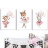 Pink Ballet Bear Rabbit Deer Elephant Flamingo Cat Nursery Wall Art Mural Canvas Painting Poster Print Baby Girl Room Home Decor