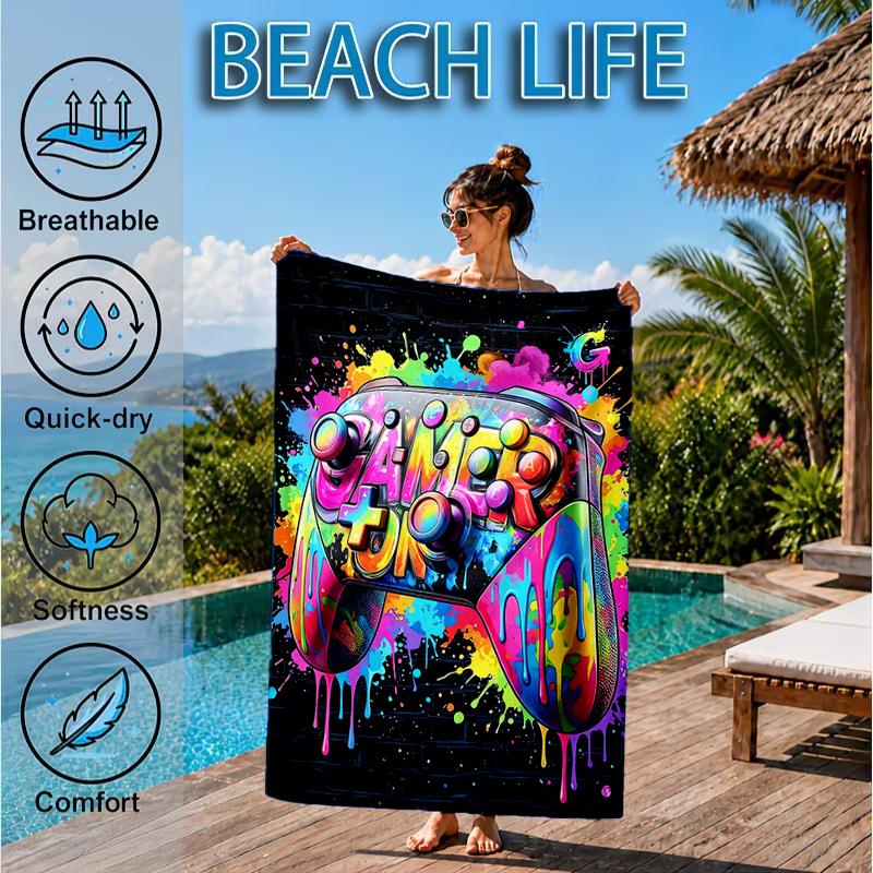 Neon Gaming Controller Beach Towel, Microfiber Beach Towel, Perfect For Pool, Beach, Travel, Home Decor Beach Party Fan Gifts