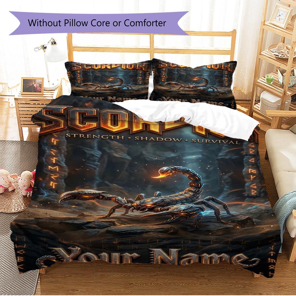 Name Custom Scorpions Pattern Bedding Set Quilt Cover Pillowcase Home Decor Gift (1 * Duvet Cover + 2 * Pillowcase, Without Core)
